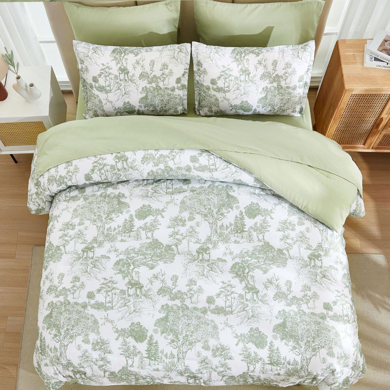 DJY Comforter Set Queen Size  Sage Green 7 Pieces Bed in a Bag Queen Botanical Comforters with Sheets Elegant Plants Print Soft Microfiber Reversible Complete Bedding Sets for All Season - Image 3